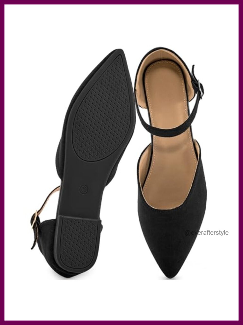 Pointed Toe Ballet Flats Faux Suede Ankle Strap Comfortable Dressy Work Shoes